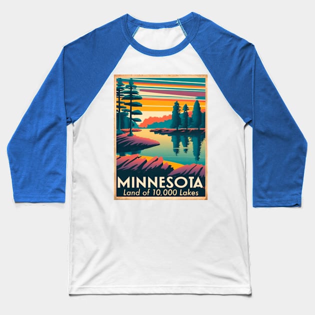 Minnesota Vintage Travel Poster Baseball T-Shirt by BlueLine Design